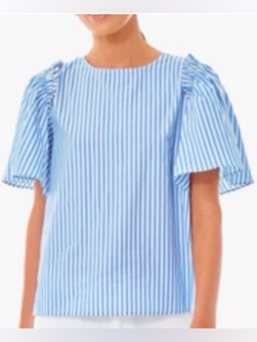 Pomander Place Blue and White Stripe Flutter Sleeve Blouse